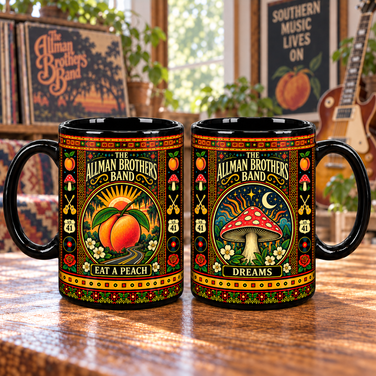 The Allman Brothers Band Mug, Eat a Peach Dreams Ceramic Coffee Mug, Southern Rock Music Gift