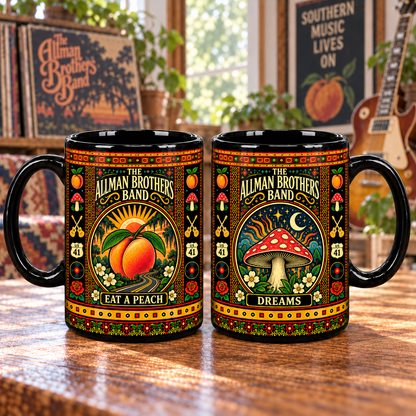 The Allman Brothers Band Mug, Eat a Peach Dreams Ceramic Coffee Mug, Southern Rock Music Gift