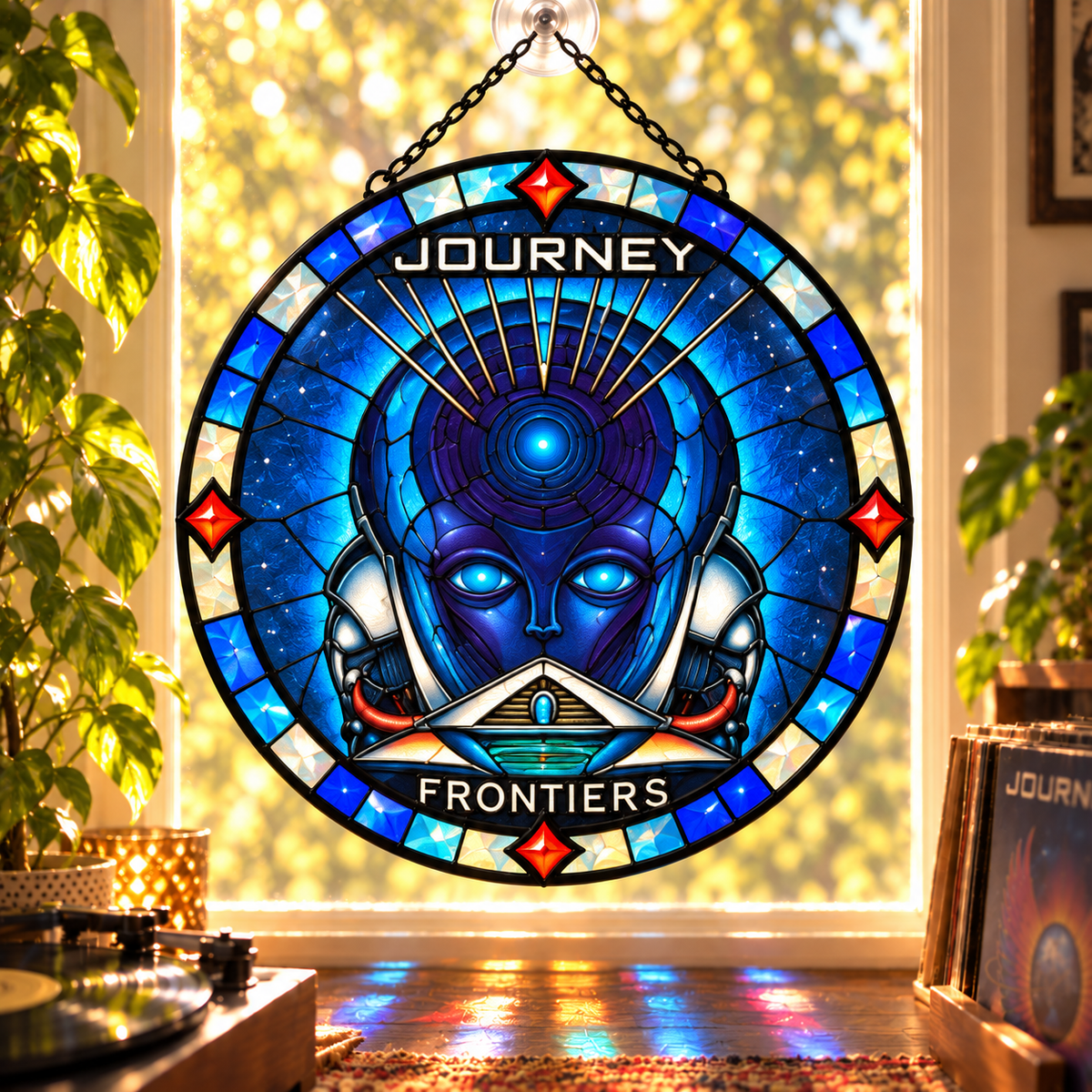 Journey Suncatcher, 9 Album Stained Glass Window Hanging, Infinity Escape Frontiers Classic Rock Music Gift