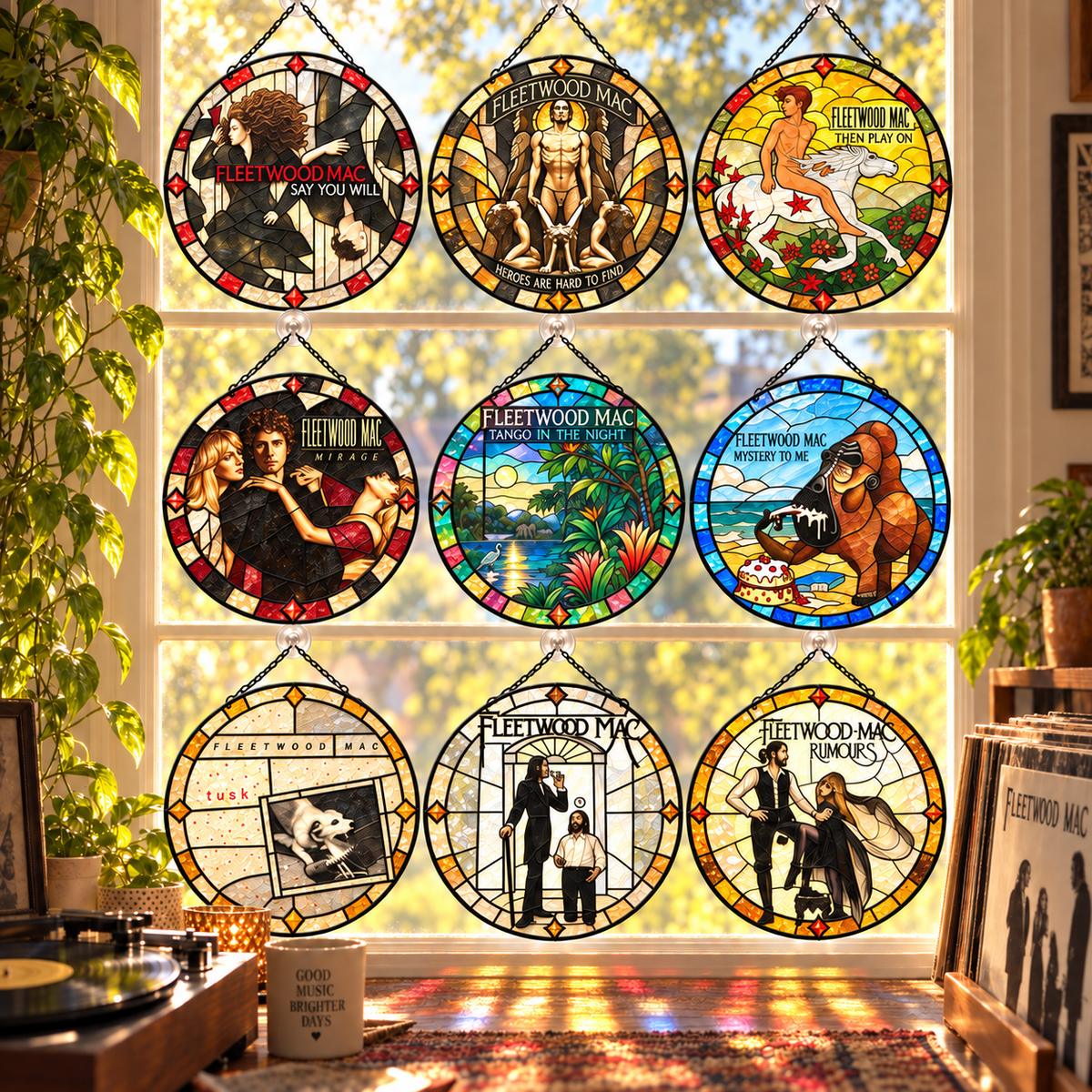 Fleetwood Mac Iconic Album Art Stained Glass Sun Catcher –70s Rock Window Hanging Gift for Fans