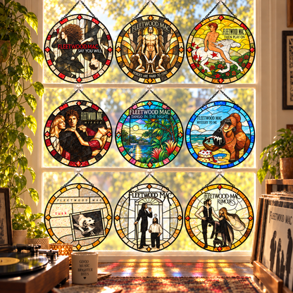 Fleetwood Mac Iconic Album Art Stained Glass Sun Catcher –70s Rock Window Hanging Gift for Fans