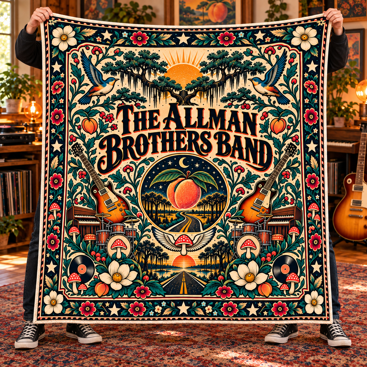 The Allman Brothers Band Vintage Sherpa Throw Blanket – Ultimate Jam Rock Fan Gift
