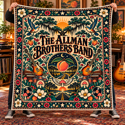The Allman Brothers Band Vintage Sherpa Throw Blanket – Ultimate Jam Rock Fan Gift