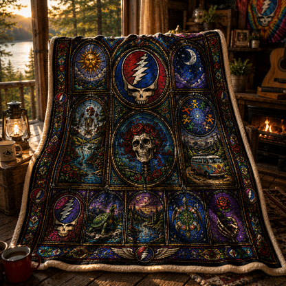 Grateful Dead Sherpa Blanket – Steal Your Face Stained Glass Blanket
