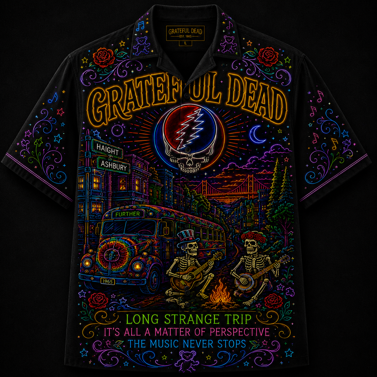 Grateful Dead Hawaiian Shirt - Unisex Neon Light Steal Your Face Beach Shirt