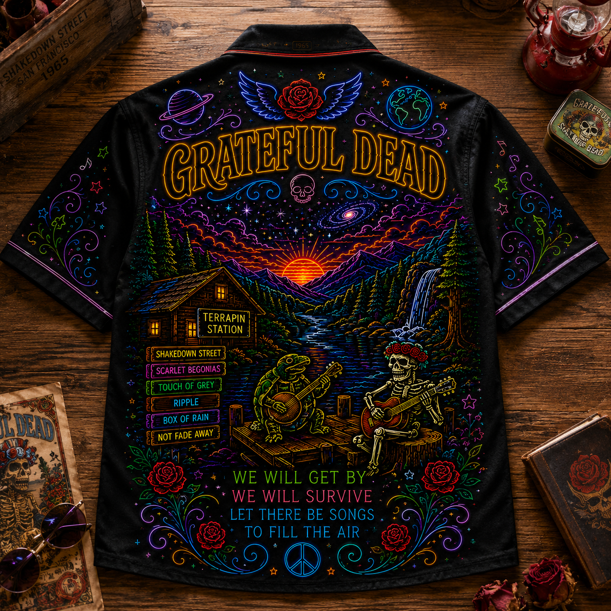 Grateful Dead Hawaiian Shirt - Unisex Neon Light Steal Your Face Beach Shirt