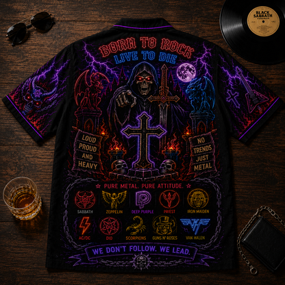 Hard Metal Legends Hawaiian Shirt - Unisex Hard Rock Neon Light Button Up