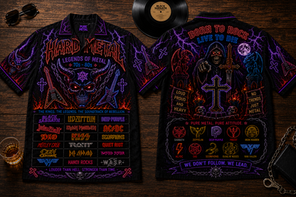 Hard Metal Legends Hawaiian Shirt - Unisex Hard Rock Neon Light Button Up