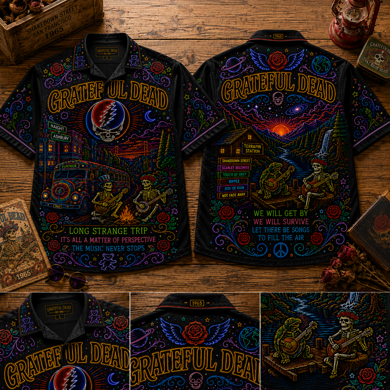Grateful Dead Hawaiian Shirt - Unisex Neon Light Steal Your Face Beach Shirt