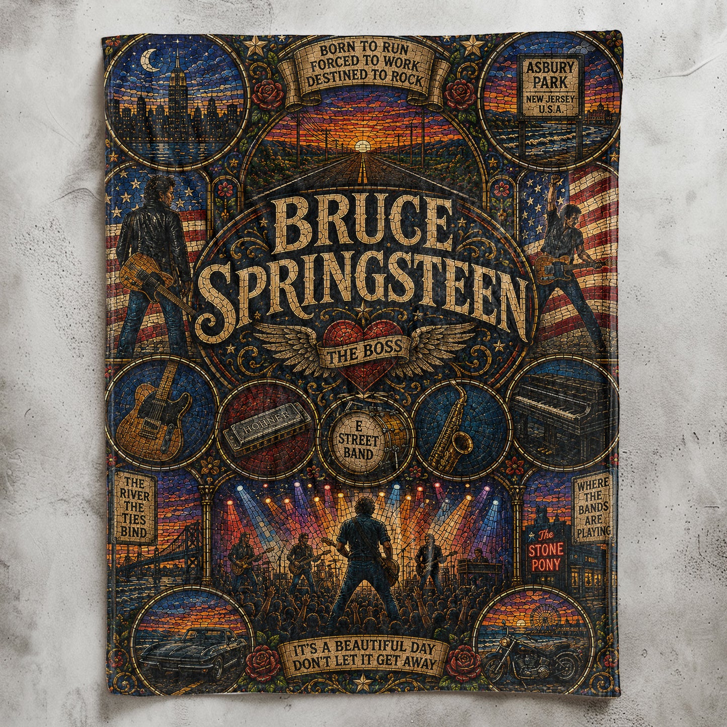 Bruce Springsteen Sherpa Blanket – Born To Run Stained Glass Blanket