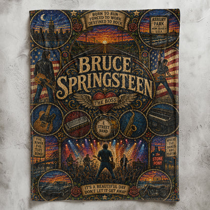 Bruce Springsteen Sherpa Blanket – Born To Run Stained Glass Blanket