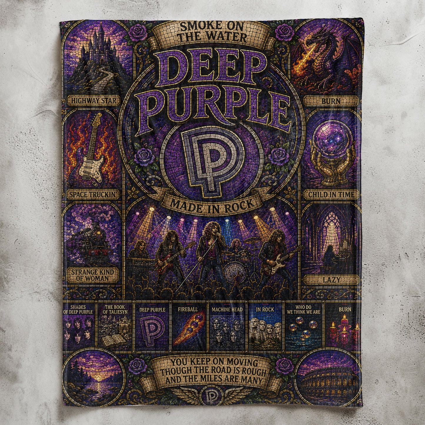 Deep Purple Band Sherpa Blanket – Machine Head & Burn Gothic Stained Glass Blanket