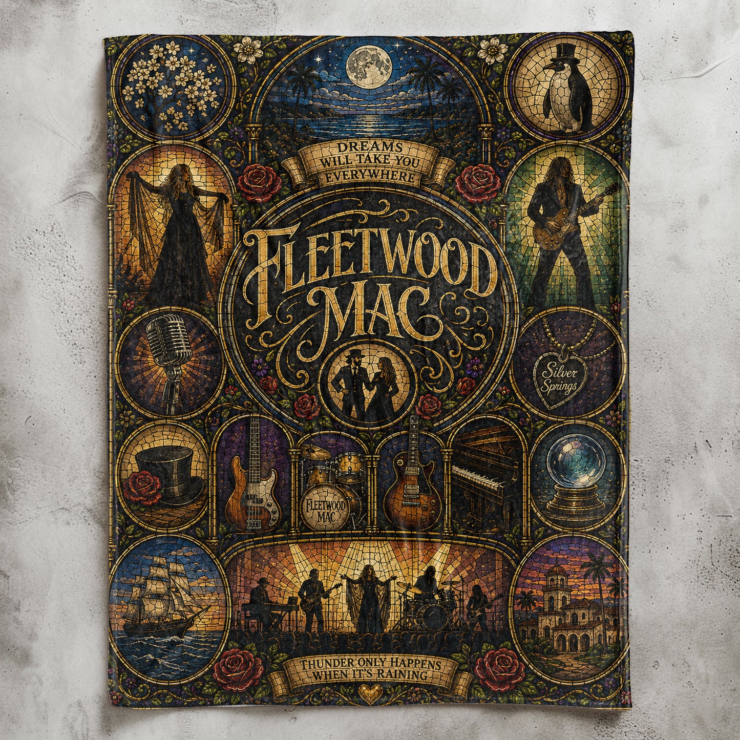 Fleetwood Mac Sherpa Blanket – Dreams Stained Glass Classic Rock Throw Blanket