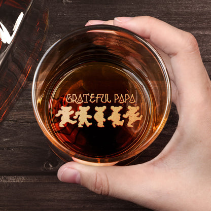 Grateful Papa Dancing Bears Engraved Whiskey Glass - Multiple Designs Available Father's Day Gift (With Gift Box) (Copy)
