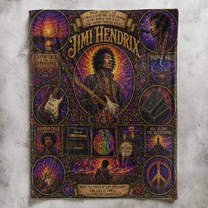 Jimi Hendrix Sherpa Blanket – Purple Haze Stained Glass Psychedelic Rock Blanket