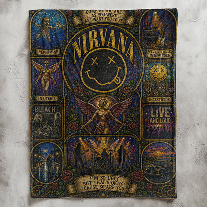 Nirvana Band Sherpa Blanket – Smells Like Teen Spirit Stained Glass Blanket