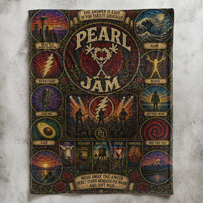 Pearl Jam Band Sherpa Blanket – Alive Stained Glass Grunge Rock Throw Blanket
