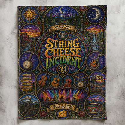 The String Cheese Incident Sherpa Blanket – On The Road Stained Glass Blanket