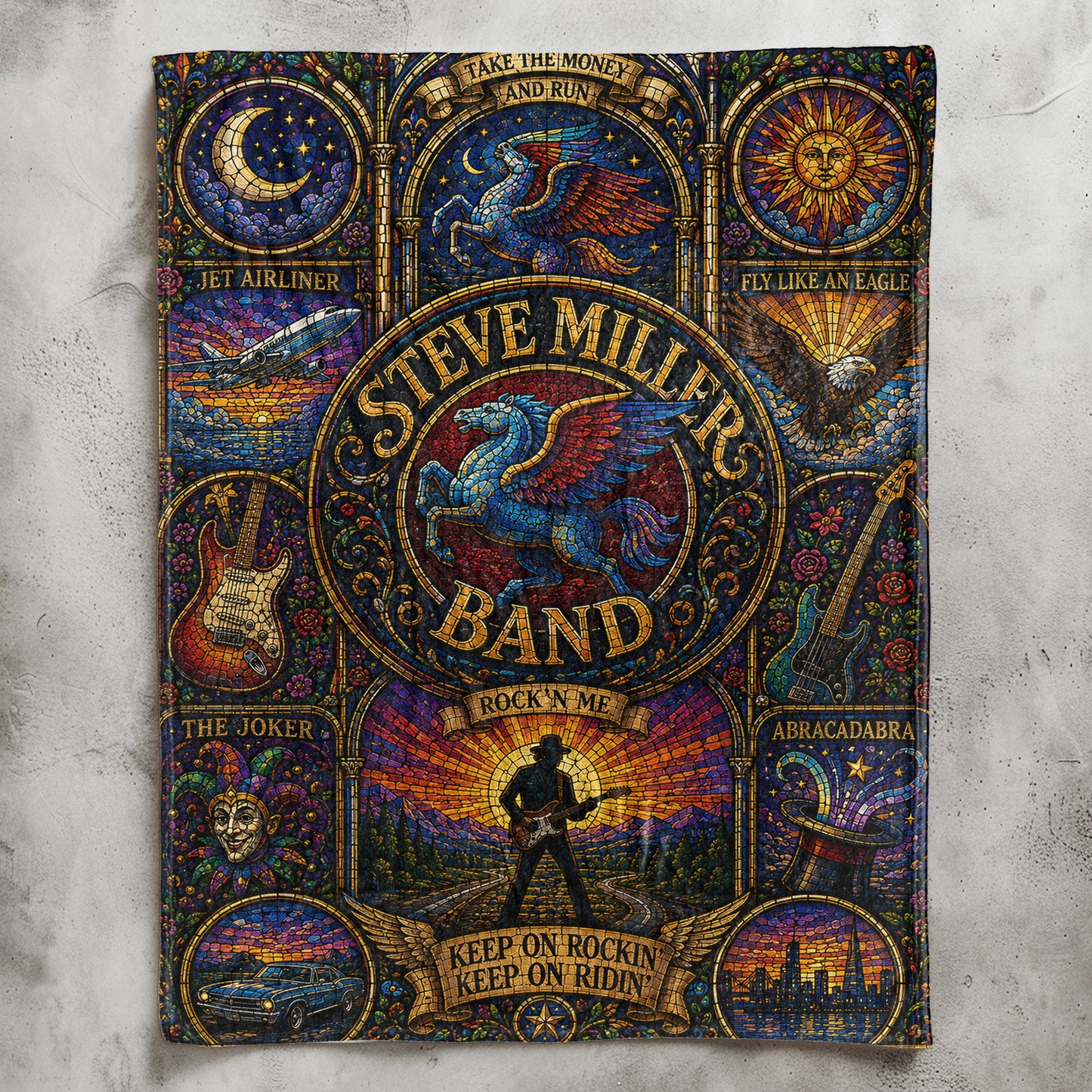 Steve Miller Band Sherpa Blanket – Fly Like An Eagle Stained Glass Blanket