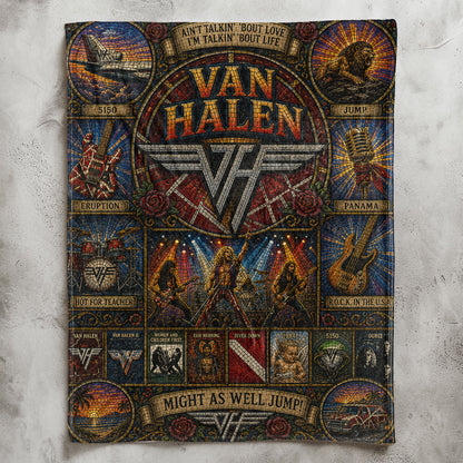 Van Halen Band Sherpa Blanket – Eruption & Panama Gothic Stained Glass Blanket