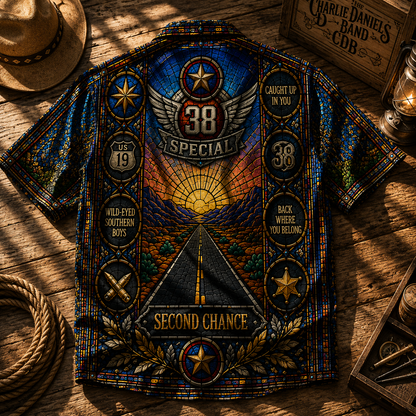 38 Special Stained Glass Hawaiian Shirt - Unisex Southern Rock Bald Eagle Button Up