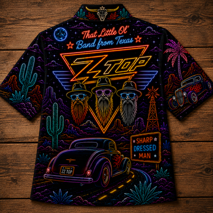 ZZ Top Band Neon Hawaiian Shirt - Punk Rock Band All Over Print Hawaiian Shirt
