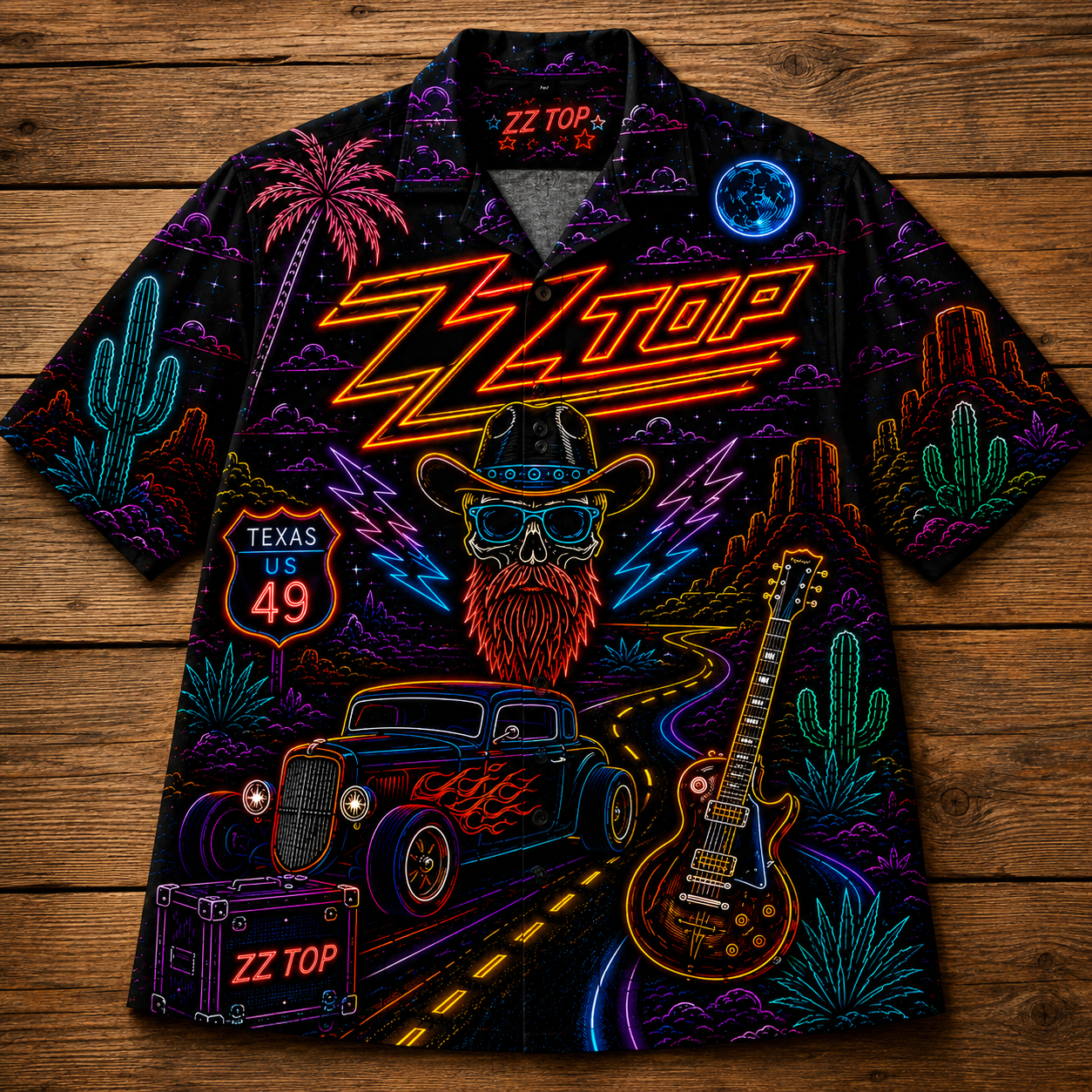ZZ Top Band Neon Hawaiian Shirt - Punk Rock Band All Over Print Hawaiian Shirt