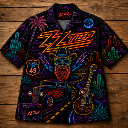 ZZ Top Band Neon Hawaiian Shirt - Punk Rock Band All Over Print Hawaiian Shirt