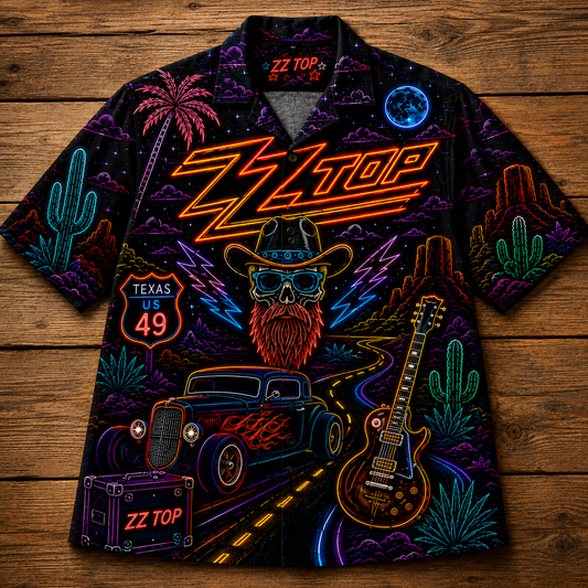 ZZ Top Band Neon Hawaiian Shirt - Punk Rock Band All Over Print Hawaiian Shirt