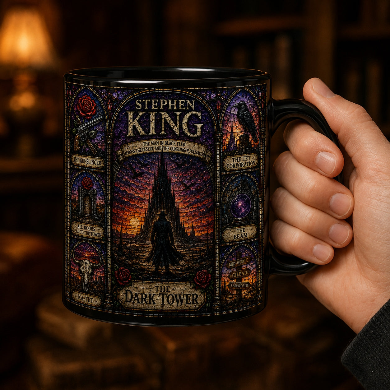 Stephen King Dark Tower Ceramic Mug – Gothic Stained Glass Ka-Tet Roland Fan Gift