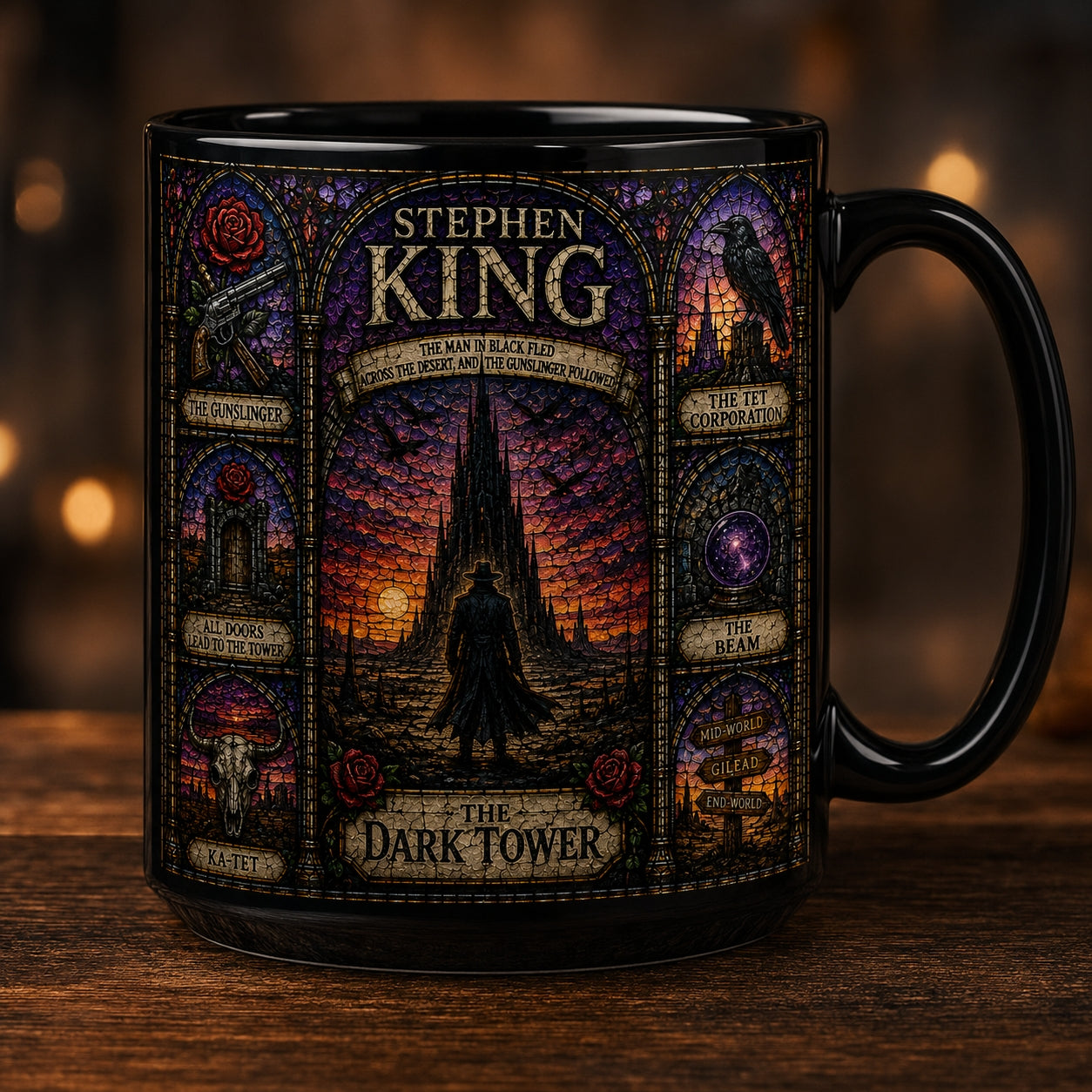 Stephen King Dark Tower Ceramic Mug – Gothic Stained Glass Ka-Tet Roland Fan Gift