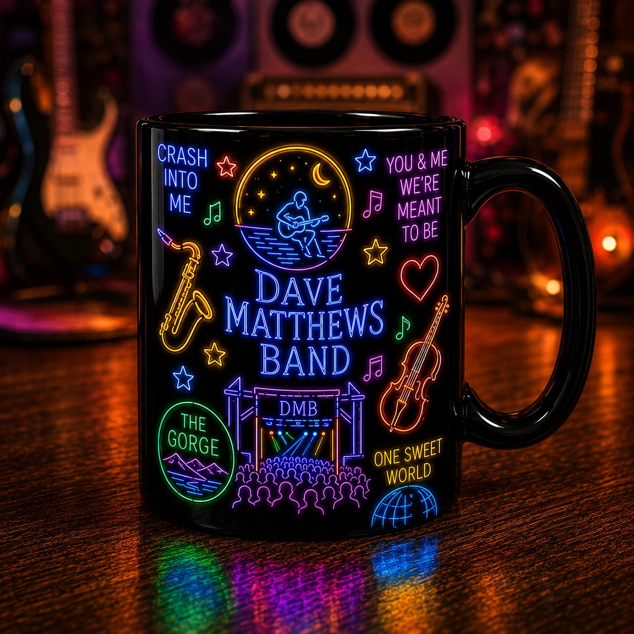Dave Matthews Band Ceramic Mug – Retro Neon Light The Gorge DMB Fan Gift
