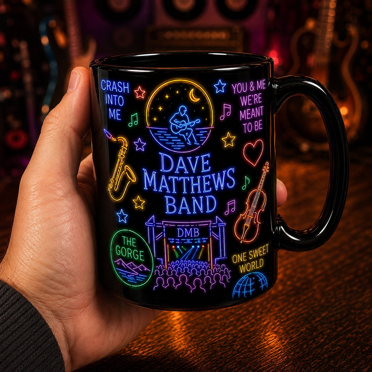 Dave Matthews Band Ceramic Mug – Retro Neon Light The Gorge DMB Fan Gift