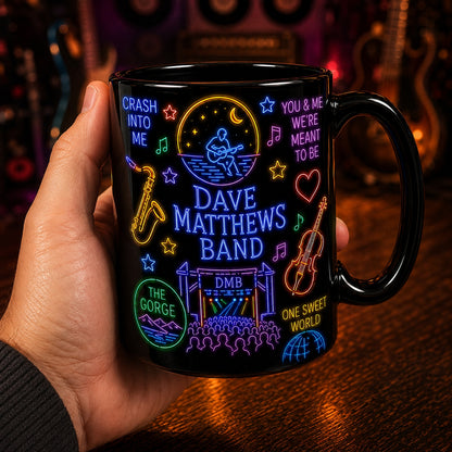 Dave Matthews Band Ceramic Mug – Retro Neon Light The Gorge DMB Fan Gift