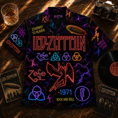 Led Zeppelin Neon Lightning Hawaiian Shirt – Rock & Roll Vintage Band Aloha Shirt