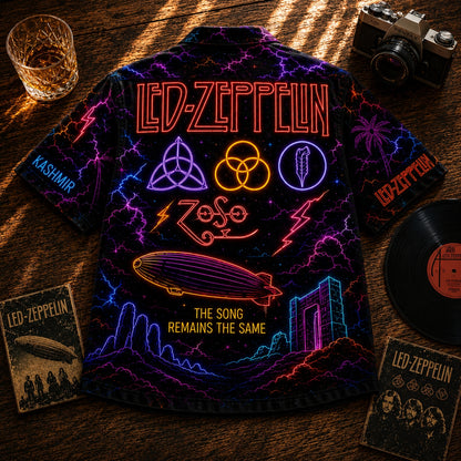 Led Zeppelin Neon Lightning Hawaiian Shirt – Rock & Roll Vintage Band Aloha Shirt