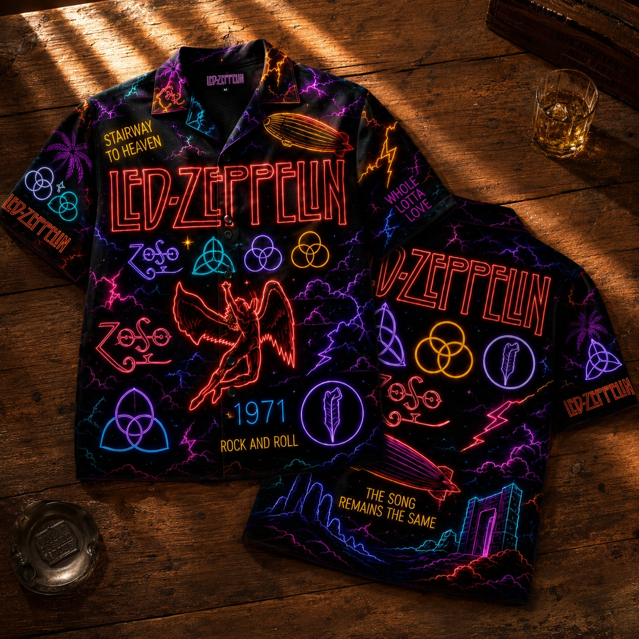 Led Zeppelin Neon Lightning Hawaiian Shirt – Rock & Roll Vintage Band Aloha Shirt
