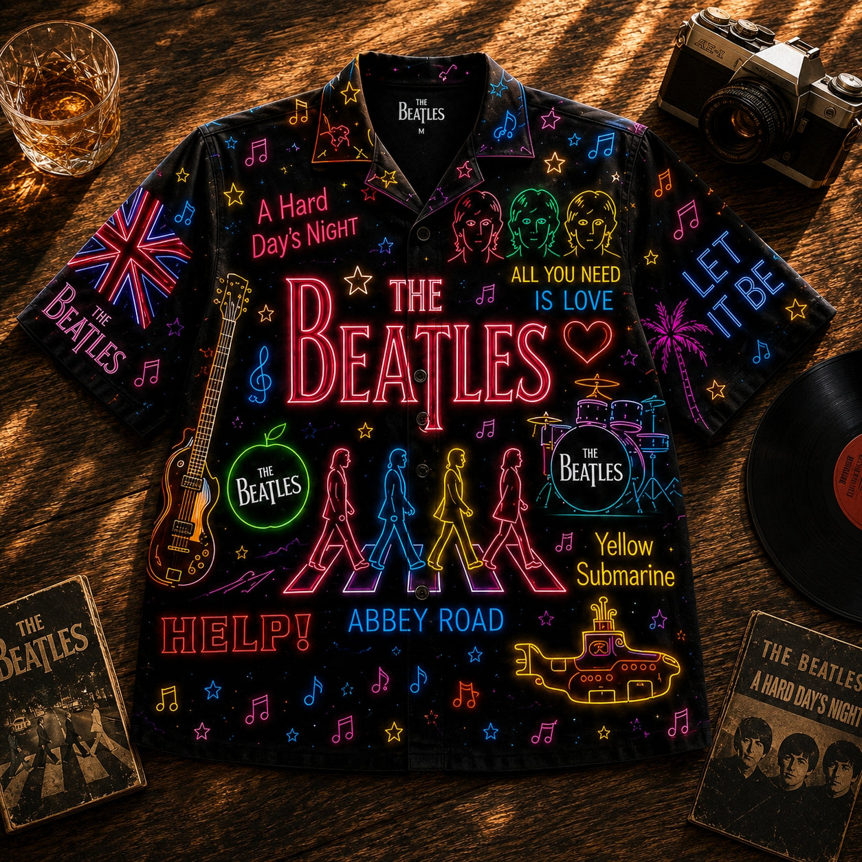 The Beatles Neon Icons Hawaiian Shirt – Abbey Road Classic Rock Aloha Shirt