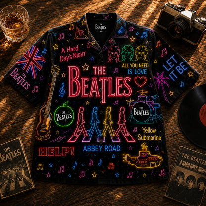 The Beatles Neon Icons Hawaiian Shirt – Abbey Road Classic Rock Aloha Shirt