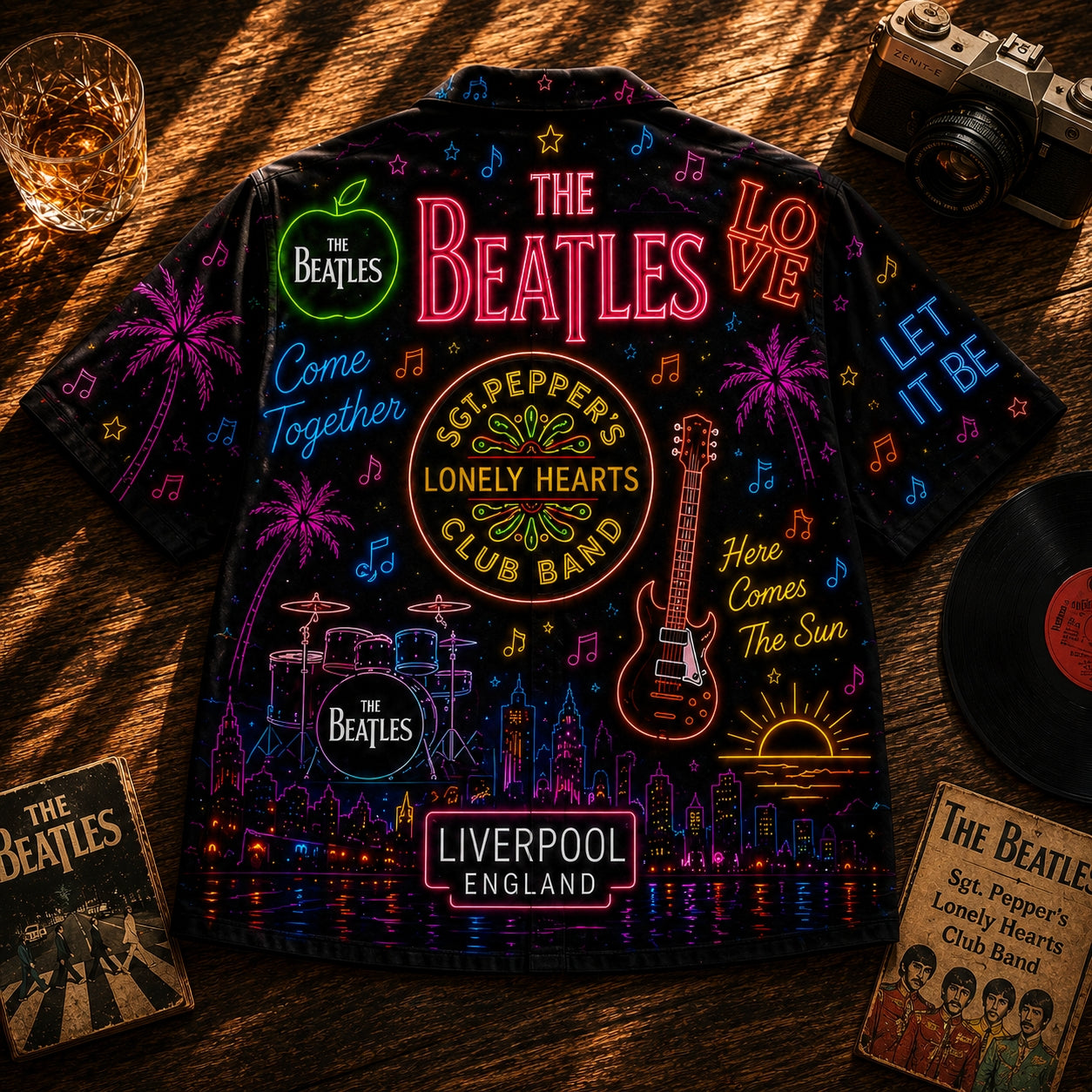 The Beatles Neon Icons Hawaiian Shirt – Abbey Road Classic Rock Aloha Shirt