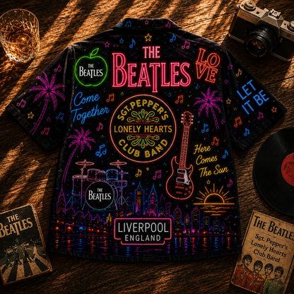 The Beatles Neon Icons Hawaiian Shirt – Abbey Road Classic Rock Aloha Shirt