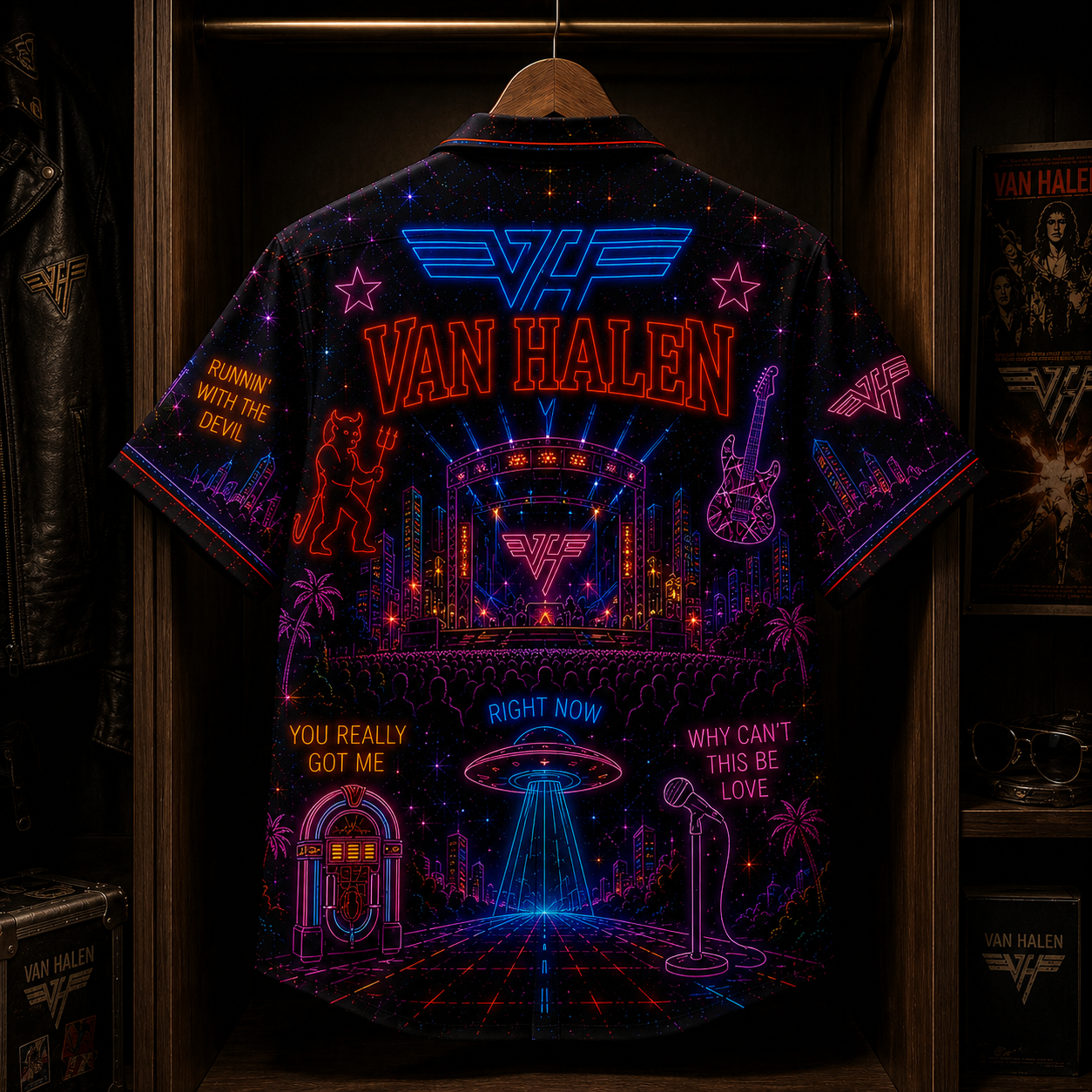 Van Halen Band Neon Hawaiian Shirt - Punk Rock Band All Over Print Hawaiian Shirt