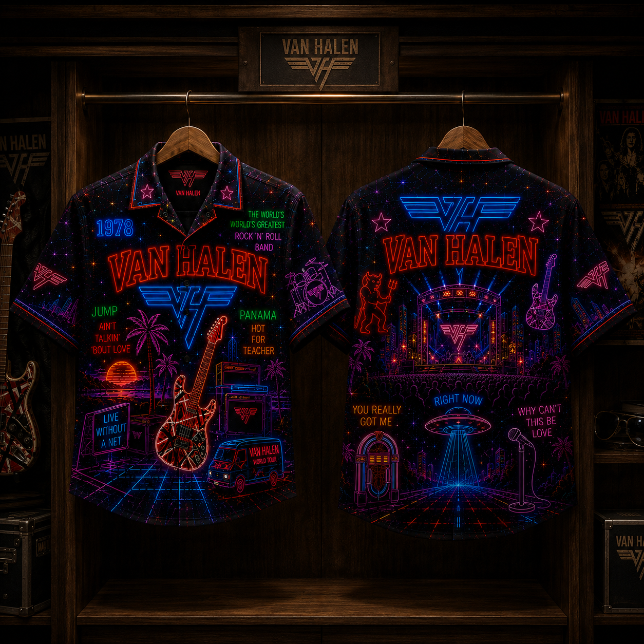 Van Halen Band Neon Hawaiian Shirt - Punk Rock Band All Over Print Hawaiian Shirt