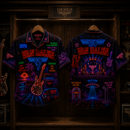 Van Halen Band Neon Hawaiian Shirt - Punk Rock Band All Over Print Hawaiian Shirt