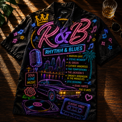 R&B Music Hawaiian Shirt - Unisex Neon Light Rhythm Blues Boombox Button Up