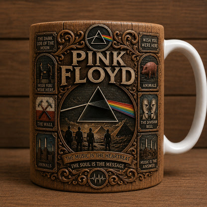 Pink Floyd Vintage Wood Style Mug – Pink Floyd Ceramic Coffee Mug, Classic Rock Music Fan Gift