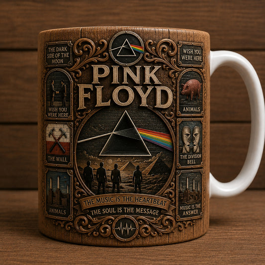 Pink Floyd Vintage Wood Style Mug – Pink Floyd Ceramic Coffee Mug, Classic Rock Music Fan Gift