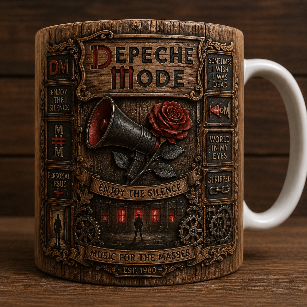 Depeche Mode Vintage Wood Style Mug – Depeche Mode Ceramic Coffee Mug, Synth-Pop Music Fan Gift