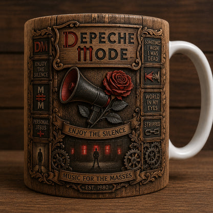 Depeche Mode Vintage Wood Style Mug – Depeche Mode Ceramic Coffee Mug, Synth-Pop Music Fan Gift