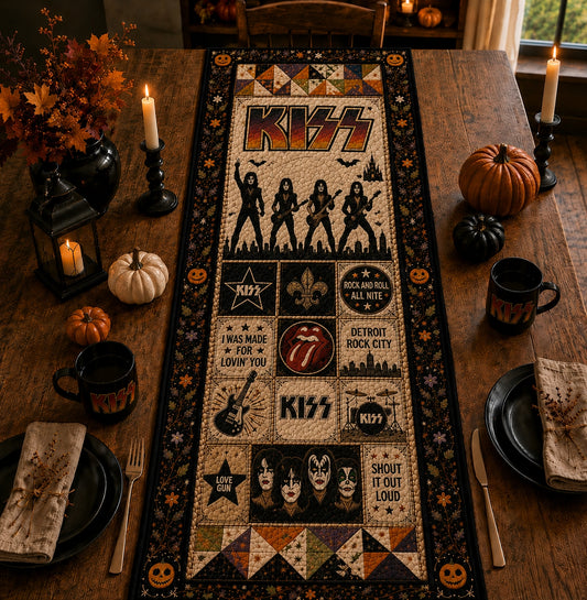 KISS Halloween Table Runner, Vintage Rock Band Quilted Table Runner, Rock And Roll All Nite Fall Table Decor, Detroit Rock City Table Topper, Gift for KISS Fans